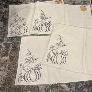 NWT Robert‎ Stanley white pumpkin embroidery placement set of 4